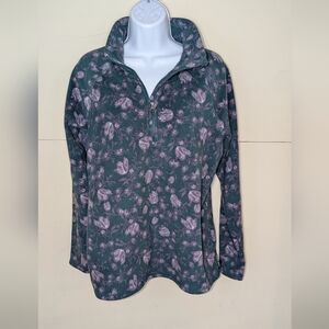 Eddie Bauer Fleece Quarter Zip Sweatshirt Teal and Lavender Floral AOP